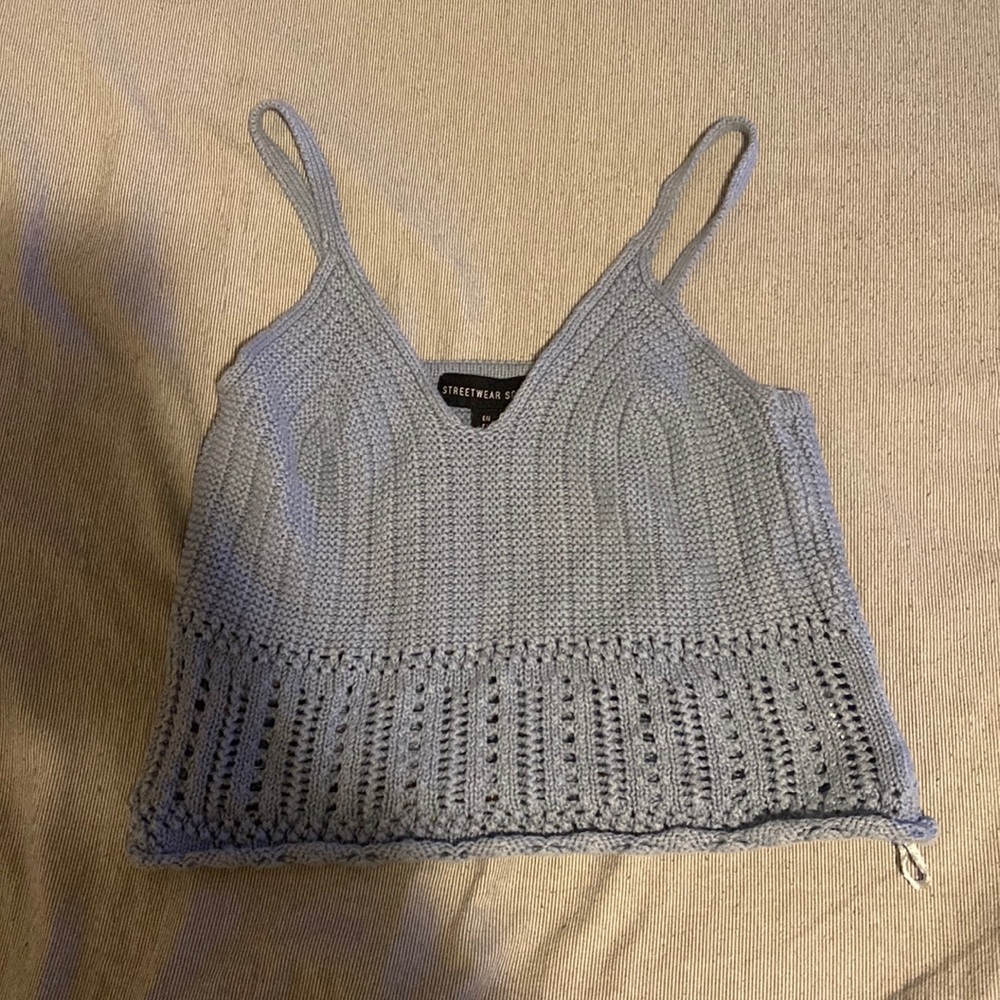 Blue knit tank top